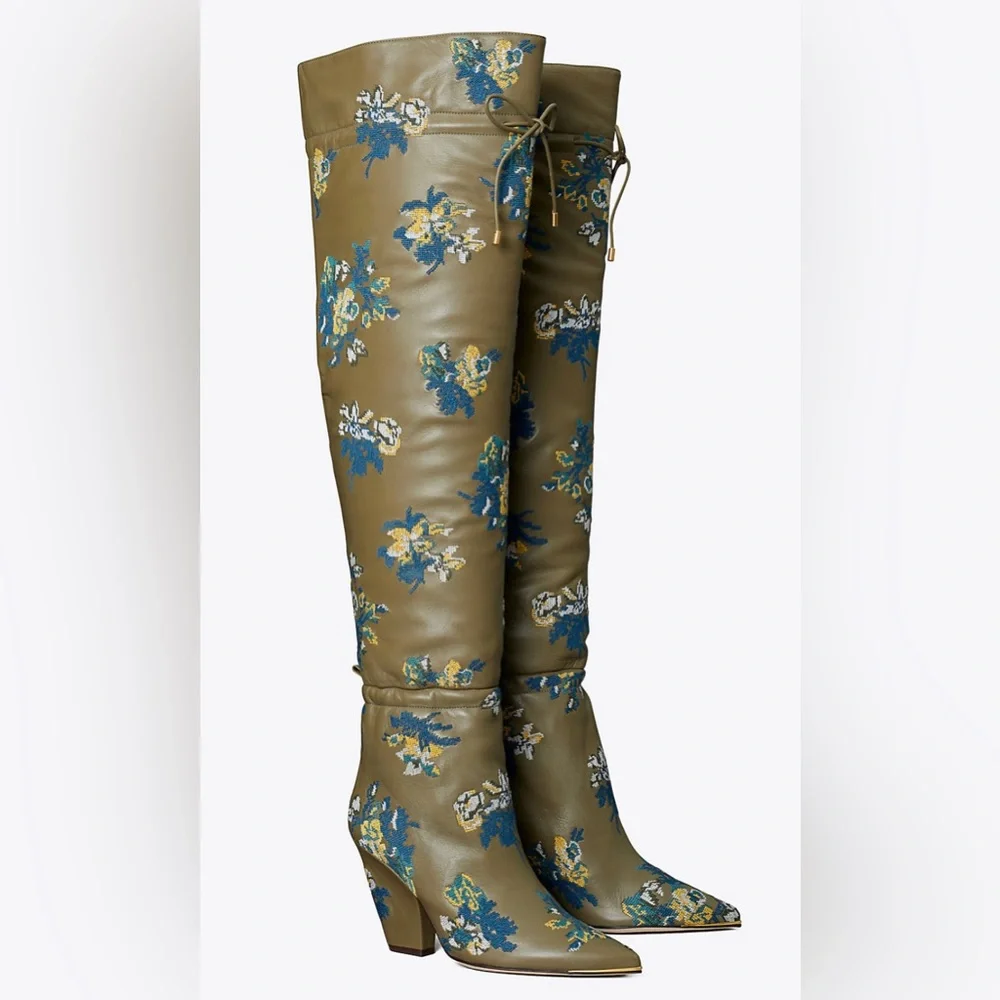 Floral Embroidered Tory Burch over knee boots - Picture 1 of 9